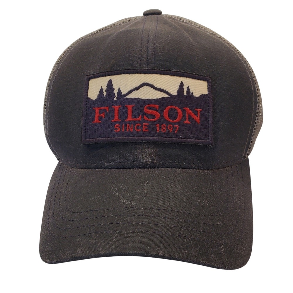 Filson Logger Mesh Cap Navy Blue Adjustable Leather Strap Hat 20157135